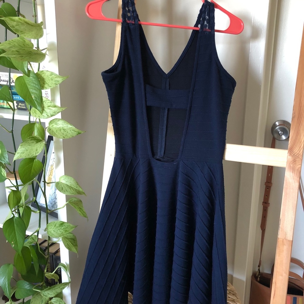 Francisca’s navy blue skater dress